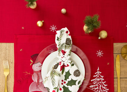 DII Woodland Holly Christmas Holiday Kitchen & Table Décor, Napkin Set, 20x20, Poinsettia & Christmas Greenery, 6 Count