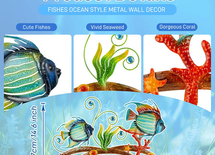 dreamskip 26'' Metal Beach Wall Decor Art, Sea Fish Ocean Themed Wall Sculpture, Coastal Outdoor Decor For Garden, Pool, Fence, Patio, Bathroom Indoor