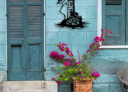 LIYOUYA Lighthouse Metal Wall Decor - Nautical Sea View Room Decor Black Wall Art Home Decor for Living Room, Bedroom, Dining Room, Porch (Black)