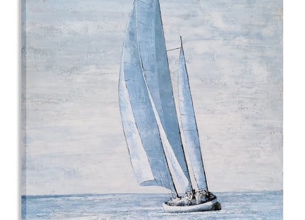 Yihui Arts Coastal Sailing Boat Canvas Wall Art - Blue and White Nautical Picture for Living Room, Bedroom, or Bathroom Decor with Vertical Seaside Artwork