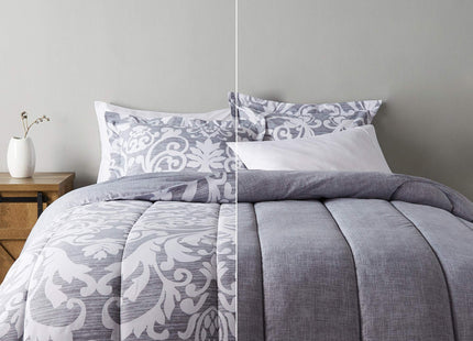 Amazon Basics King Size Ultra-Soft Lightweight Microfiber Reversible 3-Piece Bedding Comforter Set, Gray Medallion