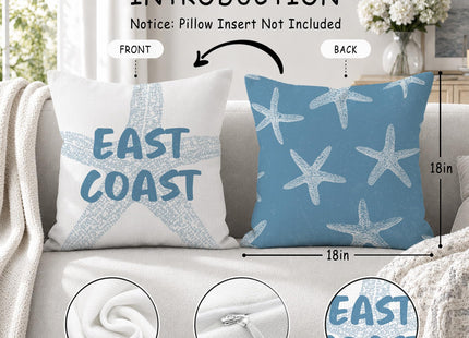 HIWX Coastal Beach East Coast Starfish Pillow Covers 18x18 Double-Sided, Coastal Beach Room Decor, Blue Ocean Beachy Decorative Pillow Covers for Couch Bed Home Bedroom Living Room Decor