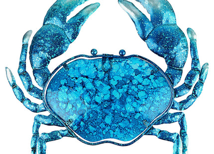 John's Studio Crab Wall Decor Outdoor Metal Bathroom Hanging Art Glass Blue Ocean Theme Decorations for Home, Pool and Patio