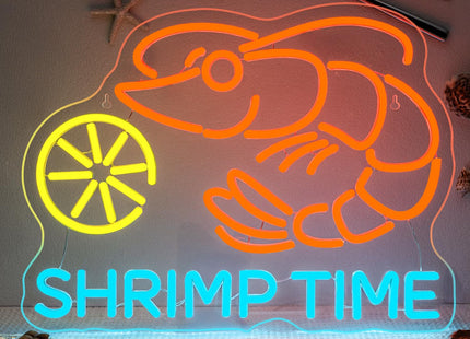 Shrimp Time Neon Sign LED Anime Light Up Bar Kitchen Shrimp Neon Signs for Wall Decor Seafood LED Sign Lobster Orange Light Up Bar Decor Restaurant Game Room Art Wall Restaurant Gifts for Beer Lover