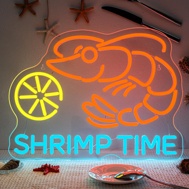 Shrimp Time Neon Sign LED Anime Light Up Bar Kitchen Shrimp Neon Signs for Wall Decor Seafood LED Sign Lobster Orange Light Up Bar Decor Restaurant Game Room Art Wall Restaurant Gifts for Beer Lover