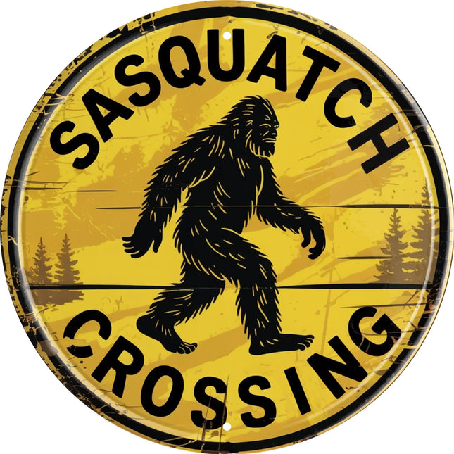 Aimlayton Sasquatch Crossing Metal Sign 8x8in Funny Rustic Plaque for Cabin Forest Road Outdoor Adventure Decor