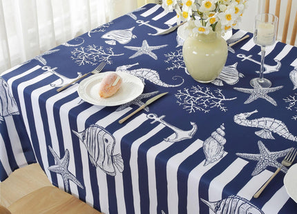 Honellaty Navy Blue Nautical Starfish Rectangle Tablecloth, 60 x 84 Inch