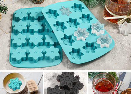 Kamehame Snowflake Ice Cube Mold, 2 Pcs Christmas Snowflake Silicone Mold, 12 Grids Snow Ice Cube Trays, Chocolate Dessert Baking Molds, Blue