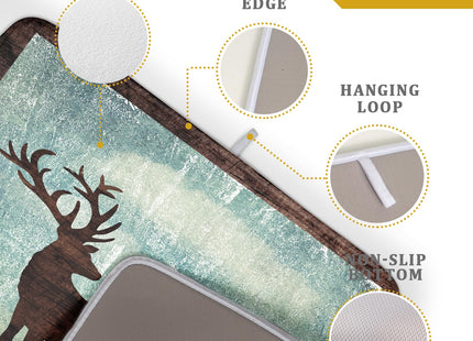 Giwawa Retro Deer Forest Cabin Silhouette Dish Drying Mat Countertop 18x24 Fall Blue Sky Cloud Cartoon Elk Wild Animal Bushes Drainer Mat Pine Tree Grass Dishes Pad Rustic Moose Dish Drainer Rack