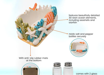 Seaside Splendor Salt and Pepper Shakers Set - Starfish Seashells Holder