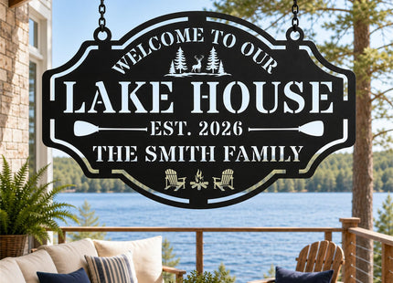 Personalized Lake House Decor,Custom Lake House Family Name Sign,Rustic Cabin Porch Wall Decor, Lakeside Deck Entryway Gift,Outdoor Cabin Decor