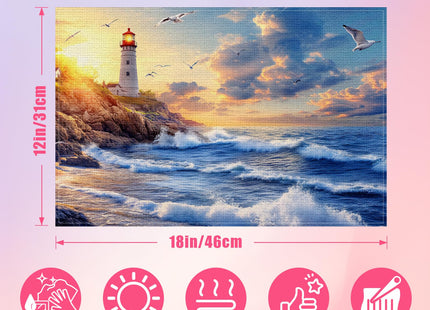 Lighthouse Placemats Set of 6,12x18 Inch Nautical Theme Linen Place Mat Washable Stain Resistant Table Mats for Spring Summer Seasonal Farmhouse Kitchen Party Home Decor