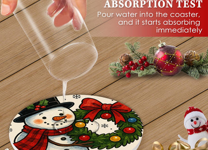 Bribay Christmas Coasters for Drinks Set of 6, Ceramic Stone Snowman