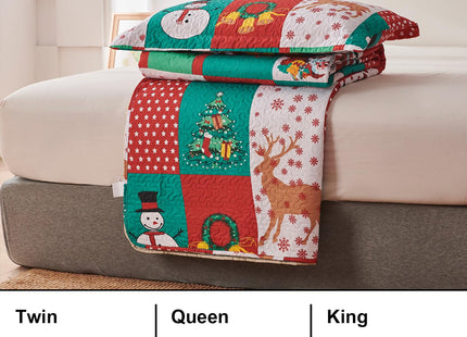 Smuge Christmas Bedspread Quilt Sets Twin Size - Nordic Cabin Rustic Wildlife Reindeers Elk Red Plaid Snowflake Snowman Winter Holiday Coverlet Bed Set Xmas Bedding Sets Throw Blanket Bedroom Decor
