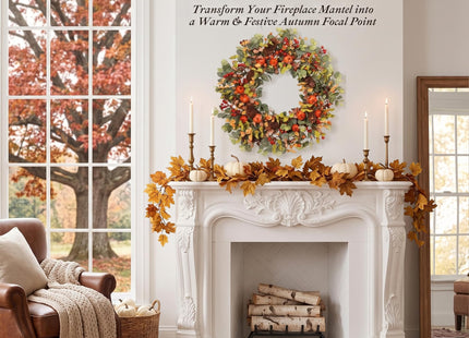 Pudate Fall Wreath 22 Inch Eucalyptus Pinecone Pumpkin Front Door Décor