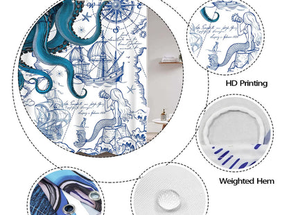 Fungarth Funny Scuba Octopus Shower Curtain Teal Blue Sea Ocean Kraken Shower Curtains for Bathroom Cool Nautical Anchor Fish Waterproof Fabric Bath Curtain Decor with Hooks (Teal, 72” x 72”)