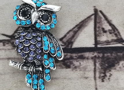 Exquisite Rhinestone Owl Brooch Cute Animal Full Crystal Owl Brooch Pin for Women Christmas Enamel Xmas Party Decor Gift (L:Anti-silver Owl)