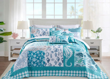 HZ & HY Oversized King Bedspreads, Coastal Seahorse