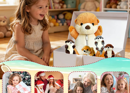 XYHQYB 5 Pcs Sea Otter Stuffed Animals, 17" Large Mommy Stuffed Otter Plush Toy with 4 Babies for Girls Boys, Soft Cuddly Otter Plushies Pillow Toy Gift for Kids Birthday Christmas Ocean Party