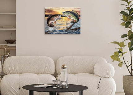 Estused Bass Fish Bathroom Wall Art Rustic Fishing Wall Decor 16"x12"