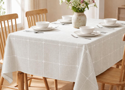 Horaldaily Farmhouse Plaid Tablecloth, Beige, 52×70 Inch Rectangular