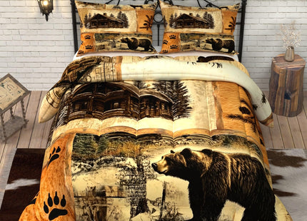 Namoxpa Rustic Bear Comforter Sets for Kids Adults,3D Pattern Cabin Theme,Decorative Bedding Comforter Sets with 2 Pillow Shams, Twin Size