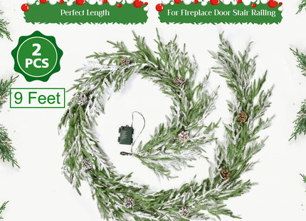 YoleShy 2PCS 9FT Norfolk Pine Garland Flocked Garland with Lights Pinecone