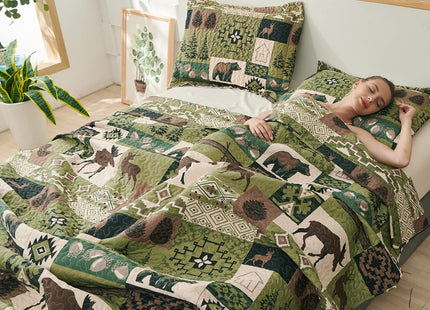 Quilts Set King Size Rustic Quilt Bedspread Coverlet King Quilt Bedding Country Lodge Patchwork Quilt Home Lightweight Reversible Bedspread Rustic Bear Bedding Cabin Moose Forest Animal Coverlet Olive