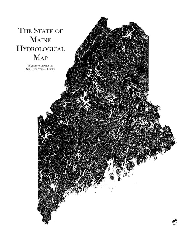Muir Way Hydrological River Map of Maine - Watershed Topographic Wall Art for Home, Office, or Travel Decor - Unframed Flat Paper Print, 18x24