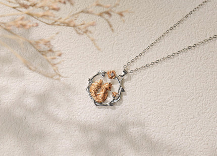 Fox Necklace for Women, Fox Gifts for Teens, Moon and Flower Design, Birthday, Graduation, Back to School, Easter Basket Stuffers (Fox Necklace-Round A)