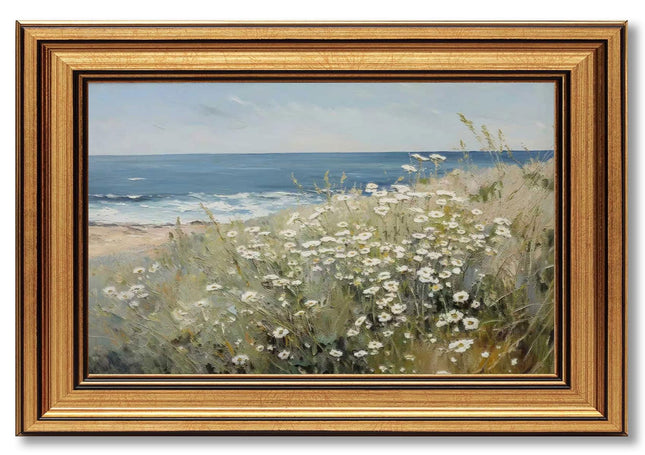Vintage Gold Framed Coastal Wildflower 3D Textures Wall Art, 9x11in
