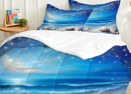 VTKON Beach Comforter Set for Kids Starlit Sky Comforter Set Queen Summer Sea Animal Seashell Soft 3 Pcs Ocean Bedding for Kids and Adults Bedroom Bed Decor for All Seasons