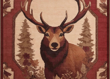 Well Woven Apollo Trophy Buck Rug – Rustic Lodge Theme, Hunting Area Rug for Cabin or Living Room