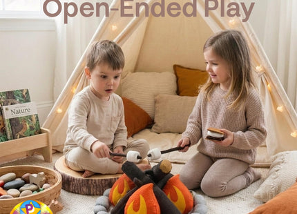 Pretend Campfire Set for Kids with S'Mores Kit & Wood Log Pillow