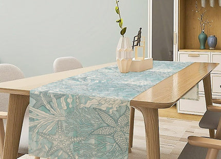 Nautical Table Runner Beach Sea Starfish Coral Art Printed Runner for Home Kitchen Dining Table Living Room Decor Fabric 1 Panel W13xL36in