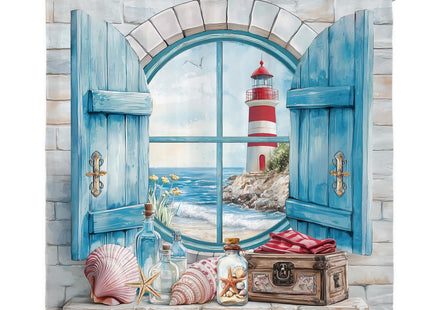 Beach Lighthouse Ocean Sea Teal Coastal Wooden Bathroom Shower Curtain Set