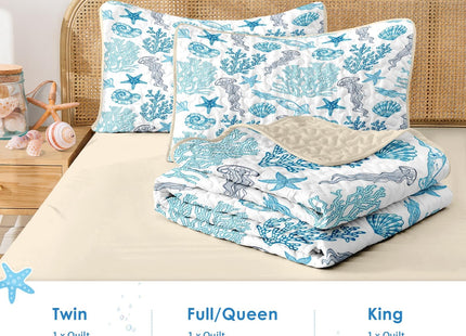Pamnest Queen Quilt Set, 3 Pieces Ocean Beach Bedding, Bedspread