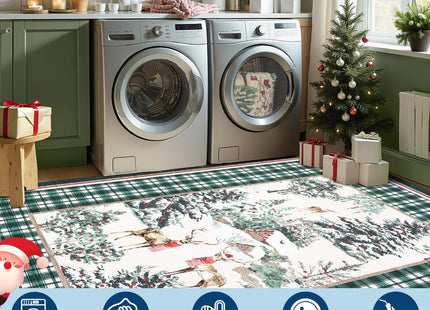 GarveeHome Christmas Washable Runner Rug 2x6, Holiday Decor Runners for Kitchen Soft Low Pile Christmas Tree and Deer Rug Non Slip Long Carpet for Living Room Laundry Hallway, Green