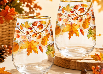 Whaline 2 Pcs Fall Stemless Wine Glasses, Maple Leaf, 17 Oz