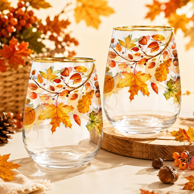 Whaline 2 Pcs Fall Stemless Wine Glasses, Maple Leaf, 17 Oz