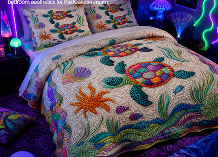 Sleepwish Queen Comforter Set 3D Sea Turtle, Quilt-Look & Embroidery-Look