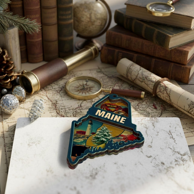 Maine Ornament, Unique Maine Ornaments 2026, Home Decor Keepsake, State Souvenir for Car Hanging Decorations Decor, 3D Wooden Acrylic Cut Birthday Gift for Men Women Family Friends