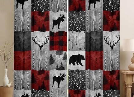 Erosebridal Camo Deer 30%-50% Blackout Curtains for Rustic Cabin,Buffalo Plaid Check Window Drapes Bedroom Decor,Wildlife Moose Elk Deer Antlers Curtain,Geometric Stripe Patchwork 2 Panels Curtain