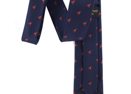 MENDEPOT Red Lobster Pattern Necktie With Gift Box Red Color Lobster Navy Tie