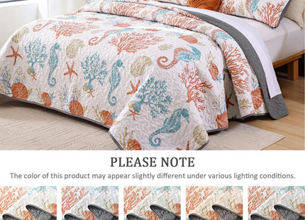 Djoymock Coastal Quilt Set King Size, 3 Pcs Beach Bedspread Coverlet Set