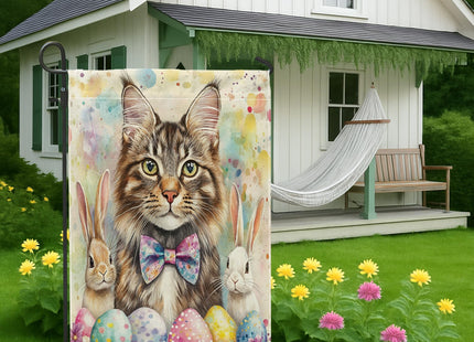 Spring Easter Maine Coons Cats Garden Flags 12x18 Inch Double Sided for Outside, Cute Bunny Eggs Pattern Standard Canvas House Flags, Pet Front Yard Backyard Lawn Flags