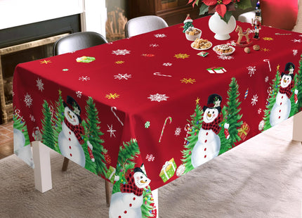 Arquiel Red Christmas Tablecloth 60 x 84 Inch Rectangular, Snowman Print