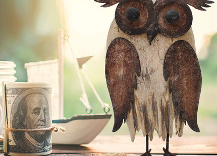 Wood Owl Figurine Decor Animal Statue Sculpture Owl Decoration Rustic Table