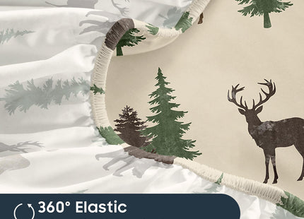 Wake In Cloud - Cabin Bed Sheets, 4-Piece Sheet Set, Rustic Lodge Western Country Bear Deer Wildlife Forest Theme Bedding, Deep Pocket, Green Brown, Queen Size