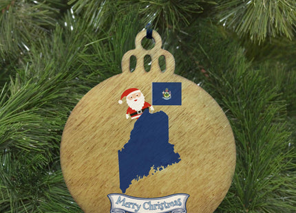 Maine Christmas Ornament - Santa Claus, State Map and Flag, 2026 Gift